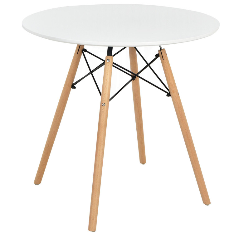 Round Modern Dining Table with Solid Wooden Leg-WhiteCostway Gallery View 3 of 10