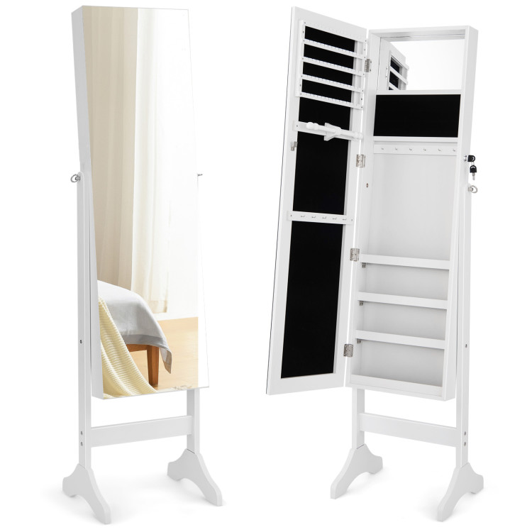 Adjustable Standing Jewelry Cabinet with Full Length Mirror-White - Gallery View 9 of 11