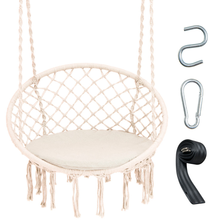 Cushioned Hammock Swing Chair with Hanging Kit-BeigeCostway Gallery View 3 of 10