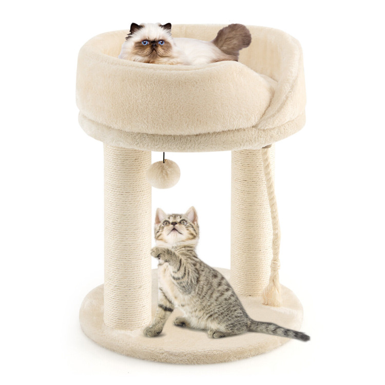 Cat Climbing Tree with Plush Perchs and Scratching Post-BeigeCostway Gallery View 8 of 10