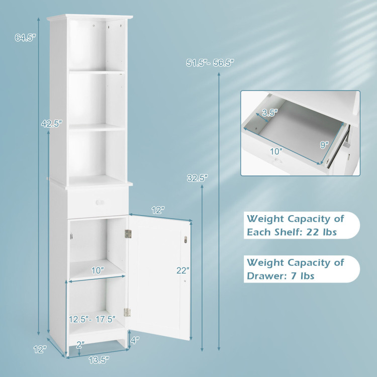 Bathroom Tall Freestanding Storage Cabinet with Open Shelves and Drawer-WhiteCostway Gallery View 4 of 10