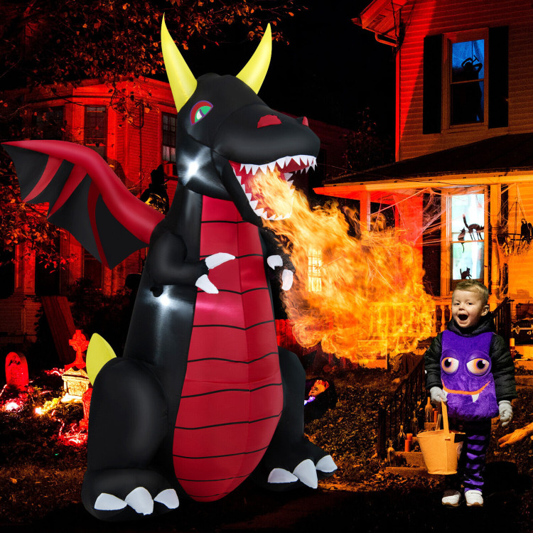 8 Feet Halloween Inflatable Fire Dragon  Decoration with LED LightsCostway Gallery View 2 of 10