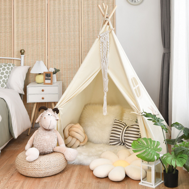 Foldable Kids Canvas Teepee Play TentCostway Gallery View 6 of 10