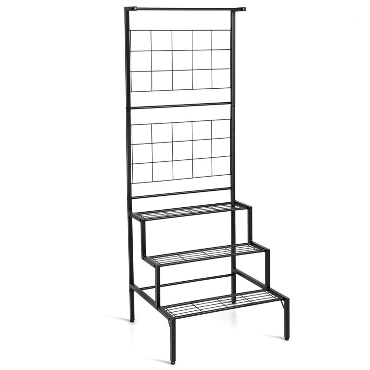 3-Tier Hanging Plant Stand with Grid Panel Display ShelfCostway Gallery View 1 of 10