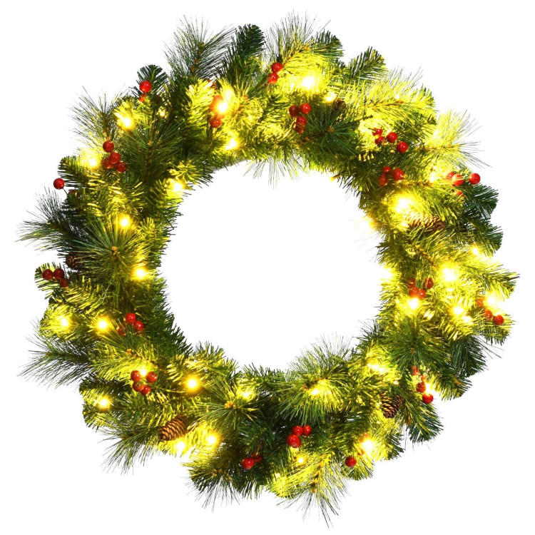 24 Feet Pre-lit Artificial Spruce Christmas WreathCostway Gallery View 1 of 12