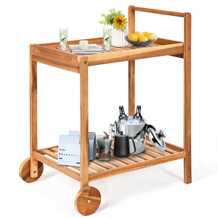 2-Tier Rolling Kitchen Island Serving Cart with Legs and HandleCostway Gallery View 9 of 12