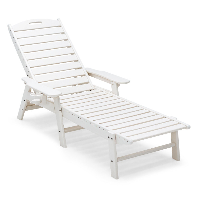 Weatherproof Patio Lounge Chair with Adjustable Back and Cup Holder-WhiteCostway Gallery View 1 of 7