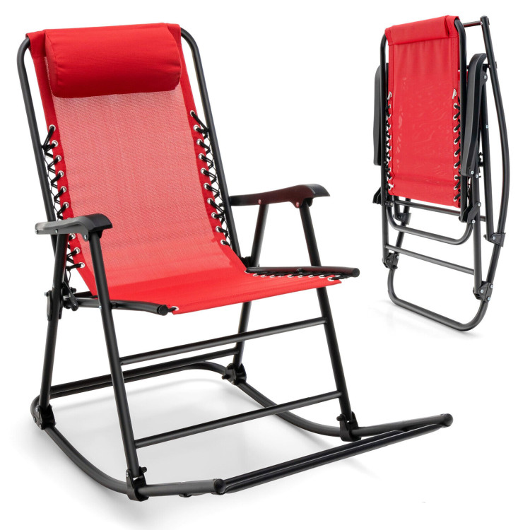 Outdoor Patio Camping Lightweight Folding Rocking Chair with Footrest -RedCostway Gallery View 3 of 8