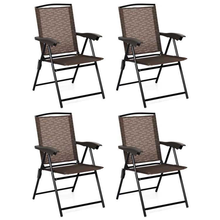 4 Pieces Folding Dining Chairs with Steel Armrests and Sling BackCostway Gallery View 10 of 12