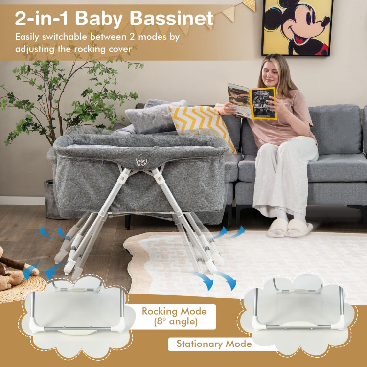 2-In-1 Baby Bassinet with Mattress and Net-GrayCostway Gallery View 11 of 11