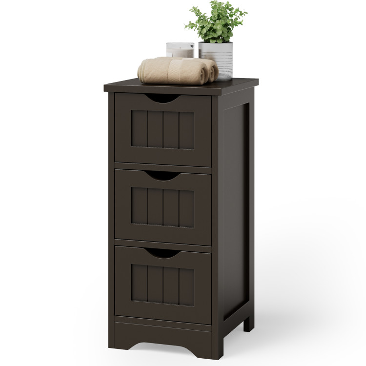 Costway Bathroom Floor Cabinet Side Storage Cabinet with 3 Drawers and 1  Cupboard Grey