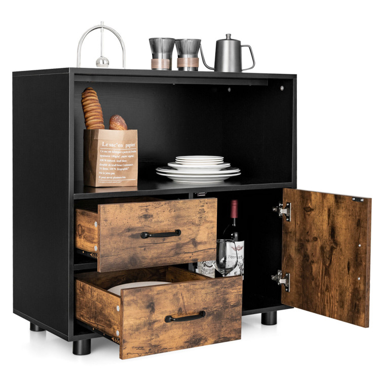 Kitchen Storage Buffet Sideboard with Wine Rack and Glass Holder-BlackCostway Gallery View 4 of 10