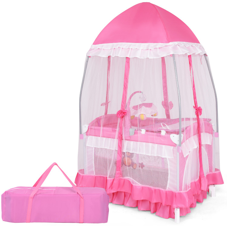 Portable Baby Playpen Crib Cradle with Carring Bag-PinkCostway Gallery View 4 of 11