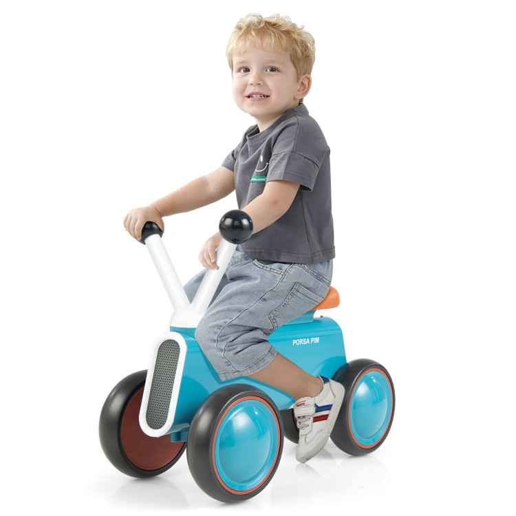 4 Wheels Baby Balance Bike without Pedal-BlueCostway Gallery View 7 of 11