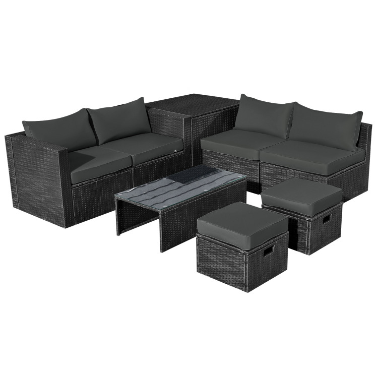 8 Pieces Patio Rattan Storage Table Furniture Set-GrayCostway Gallery View 1 of 13