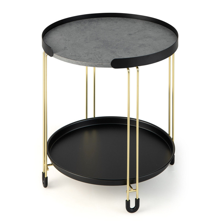 2-Tier Round Side Table with Removable Tray and Metal Frame for Small Space-GoldenCostway Gallery View 1 of 10