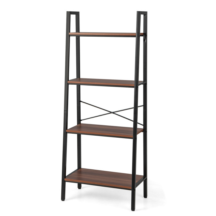 4-Tier Freestanding Open Bookshelf with Metal Frame and Anti-toppling Device-Rustic BrownCostway Gallery View 1 of 10