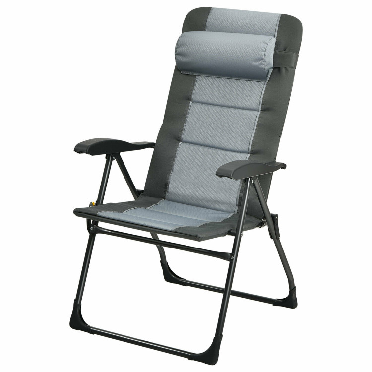 Set of 2 Patiojoy Patio Folding Dining Chair with Ottoman Set Recliner Adjustable-GrayCostway Gallery View 8 of 13