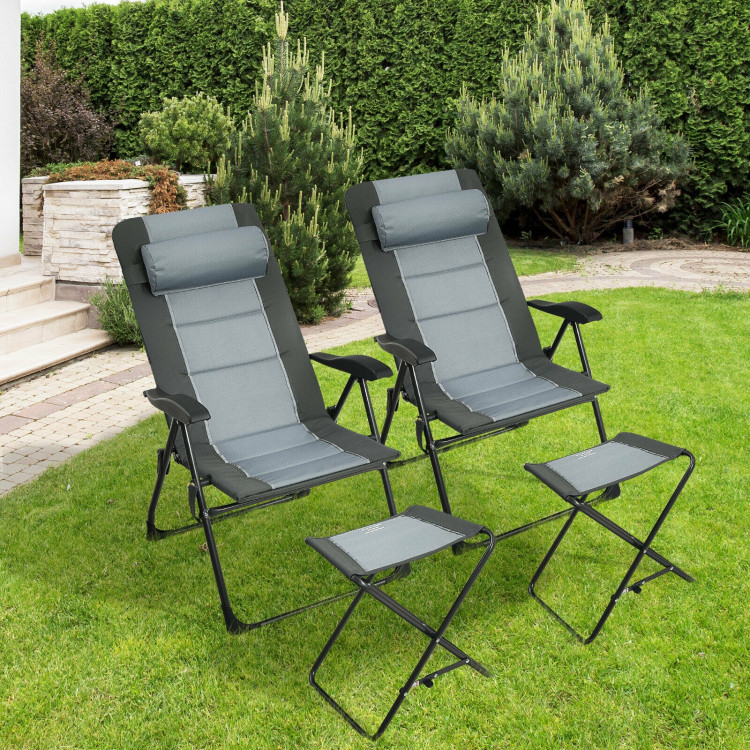 Set of 2 Patiojoy Patio Folding Dining Chair with Ottoman Set Recliner Adjustable-GrayCostway Gallery View 7 of 13