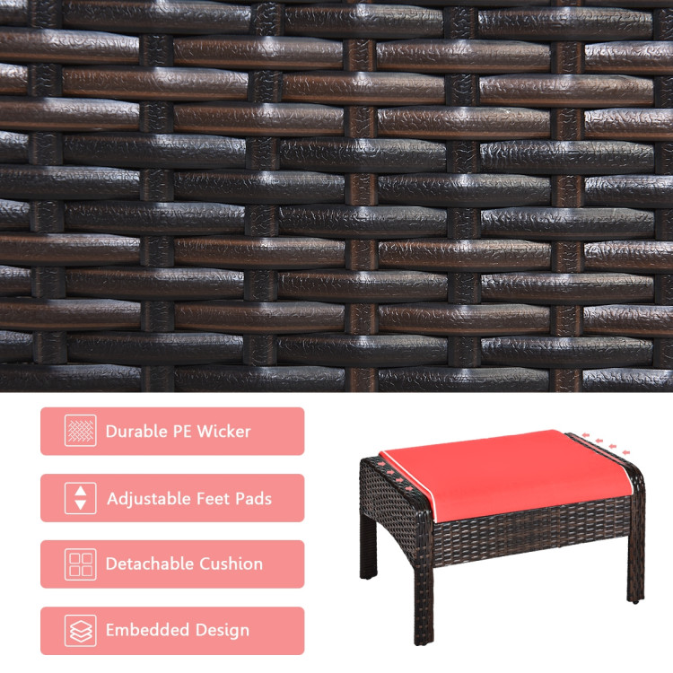 5 Pcs Patio Rattan Sofa Ottoman Furniture Set with Cushions-RedCostway Gallery View 13 of 14