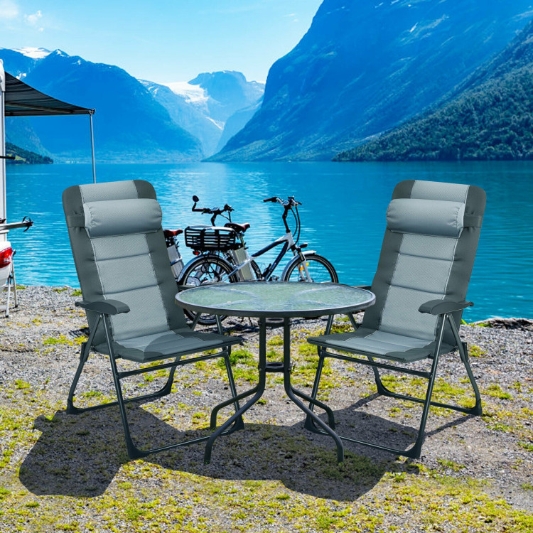 Set of 2 Patiojoy Patio Folding Dining Chair with Ottoman Set Recliner Adjustable-GrayCostway Gallery View 6 of 13