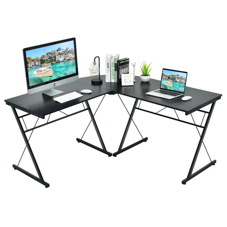 59 Inches L-Shaped Corner Desk Computer Table for Home Office Study Workstation-BlackCostway Gallery View 3 of 8