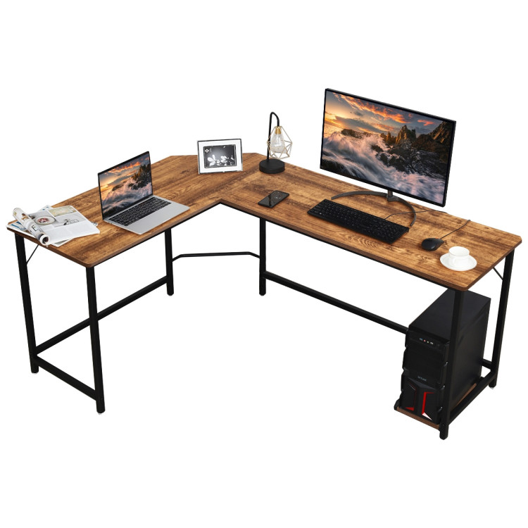 L Shaped Corner Computer Desk Laptop Gaming Table Workstation-BrownCostway Gallery View 12 of 14