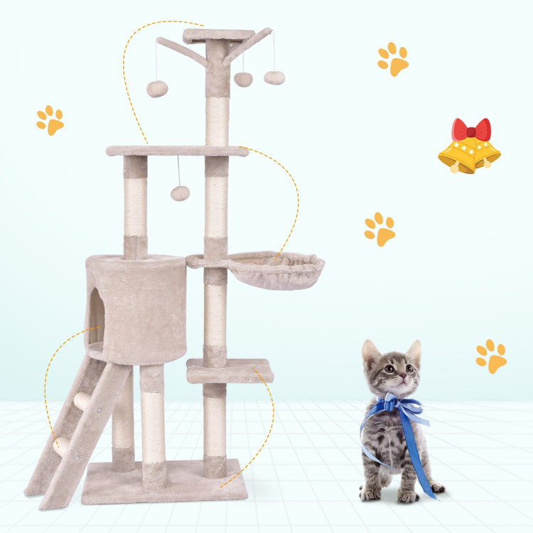 56 Inch Condo Scratching Posts Ladder Cat Play TreeCostway Gallery View 14 of 14