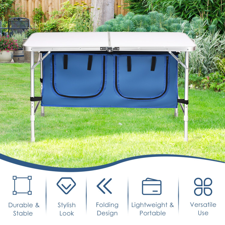 Height Adjustable Folding Camping  Table-BlueCostway Gallery View 3 of 12