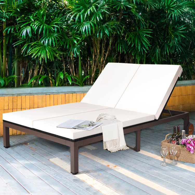 2-Person Patio Rattan Lounge Chair with Adjustable Backrest-WhiteCostway Gallery View 6 of 13