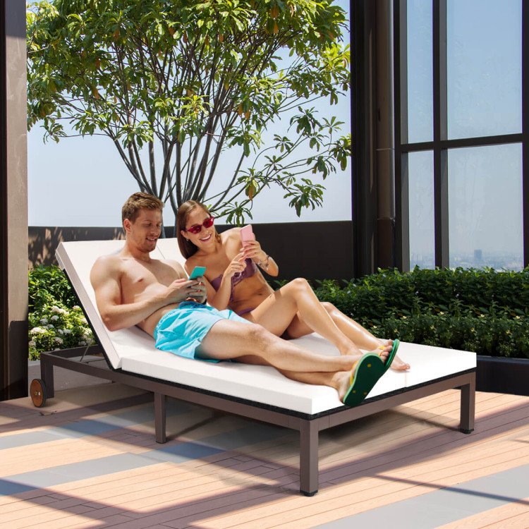 2-Person Patio Rattan Lounge Chair with Adjustable Backrest-WhiteCostway Gallery View 7 of 13