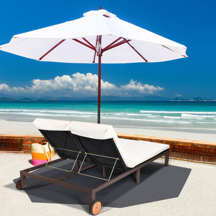 2-Person Patio Rattan Lounge Chair with Adjustable Backrest-WhiteCostway Gallery View 8 of 13