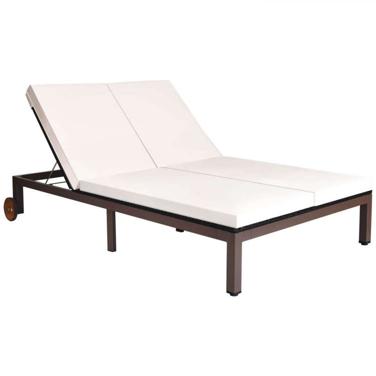2-Person Patio Rattan Lounge Chair with Adjustable Backrest-WhiteCostway Gallery View 3 of 13