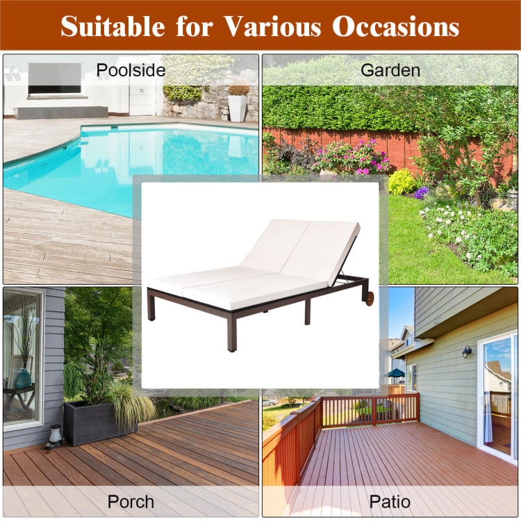 2-Person Patio Rattan Lounge Chair with Adjustable Backrest-WhiteCostway Gallery View 11 of 13