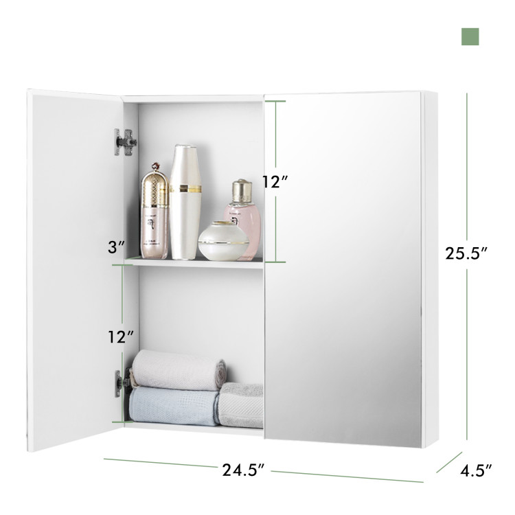2-Tier Wall-Mounted Storage Cabinet with Double Mirror DoorsCostway Gallery View 4 of 10
