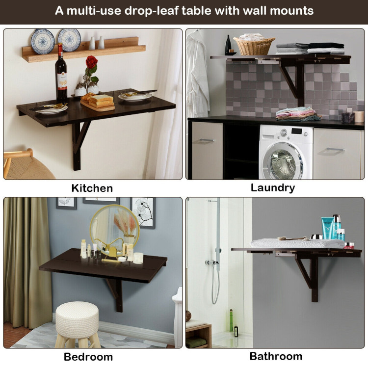 31.5 x 23.5 Inch Wall Mounted Folding Table for Small Spaces-BrownCostway Gallery View 6 of 12