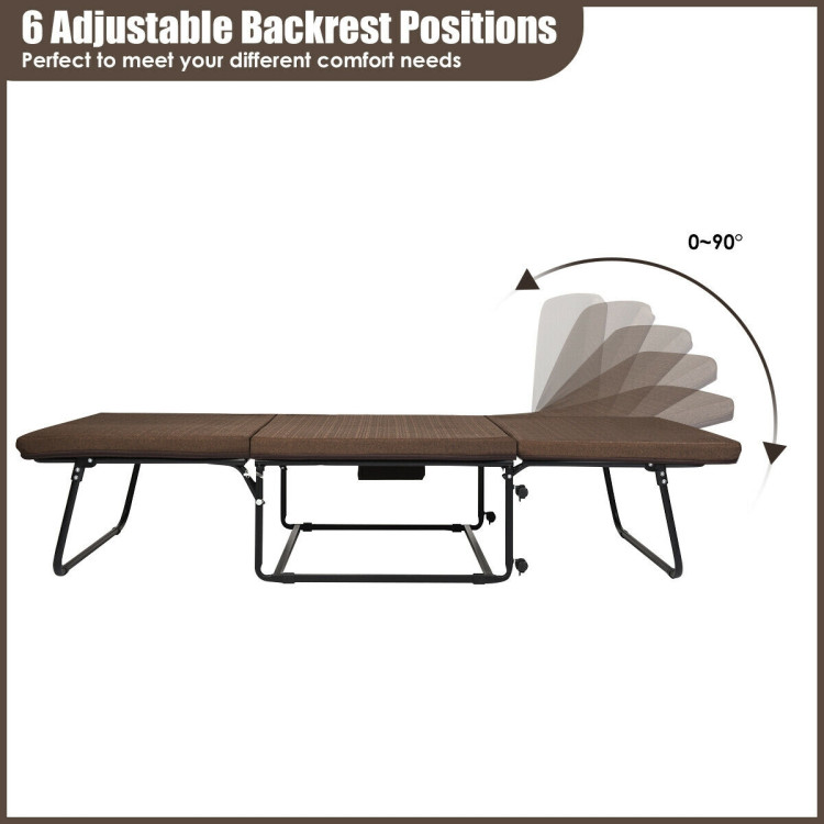 Folding Guest Sleeper Bed w/6 Position Adjustment-BrownCostway Gallery View 11 of 12