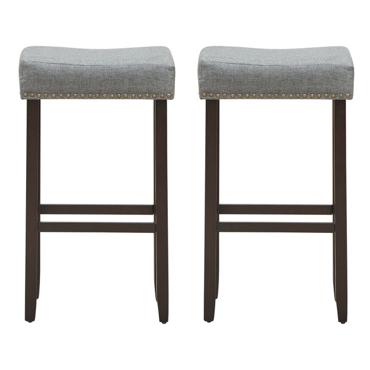 Set of 2 Nailhead Saddle Bar Stools 29 Inch Height-GrayCostway Gallery View 9 of 12