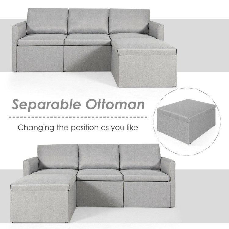 Convertible L-Shaped Sectional Sofa Couch with Reversible Chaise-Light Gray - Gallery View 4 of 12