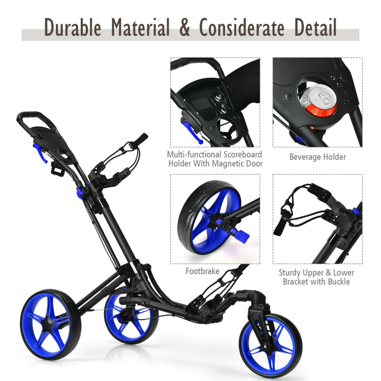 3 Wheel Folding Golf Push Cart with Scoreboard and Adjustable Handle -  Costway