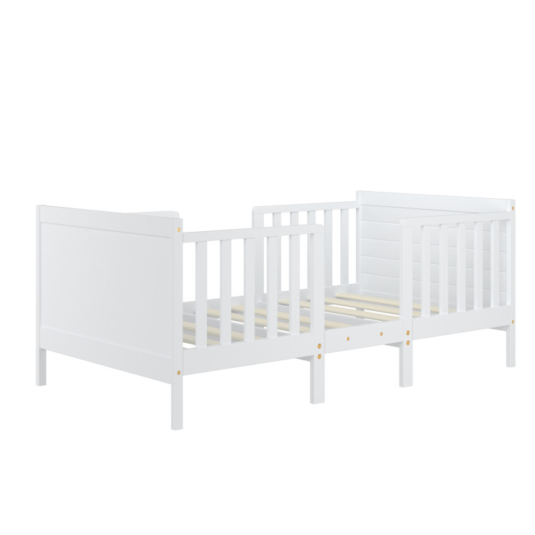 2-in-1 Convertible Kids Wooden Bedroom Furniture with Guardrails-WhiteCostway Gallery View 9 of 12