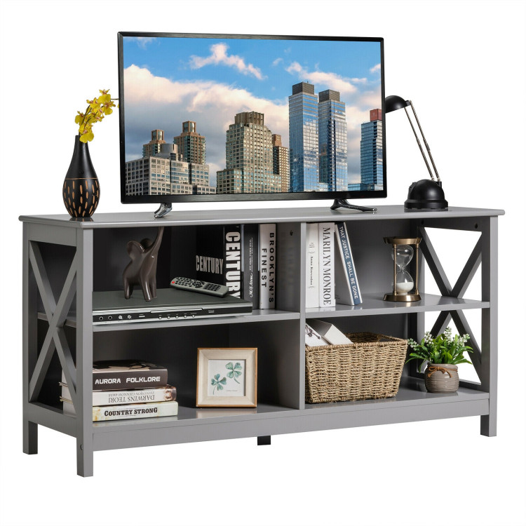 Wooden TV Stand Entertainment for TVs up to 55 Inch with X-Shaped Frame-GrayCostway Gallery View 8 of 12