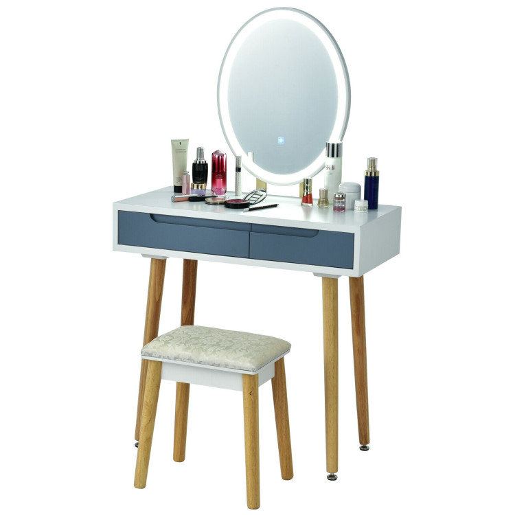 Touch Screen Vanity Makeup Table Stool Set with Lighted Mirror-GrayCostway Gallery View 9 of 12