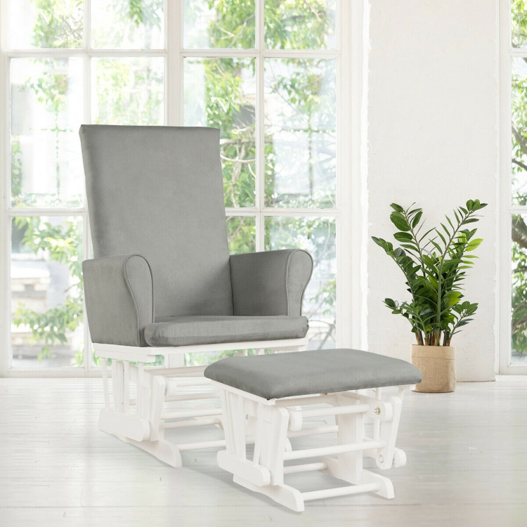 Baby Nursery Relax Rocker Rocking Chair Glider and Ottoman Cushion Set-GrayCostway Gallery View 9 of 11