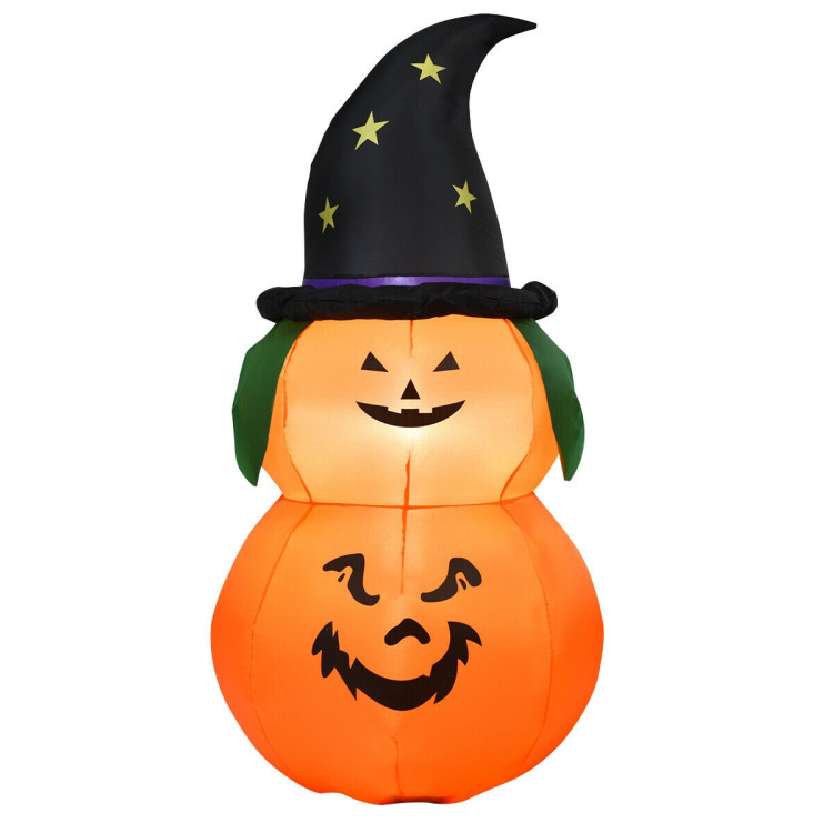 5 Feet Halloween Inflatable LED Pumpkin with Witch HatCostway Gallery View 1 of 12