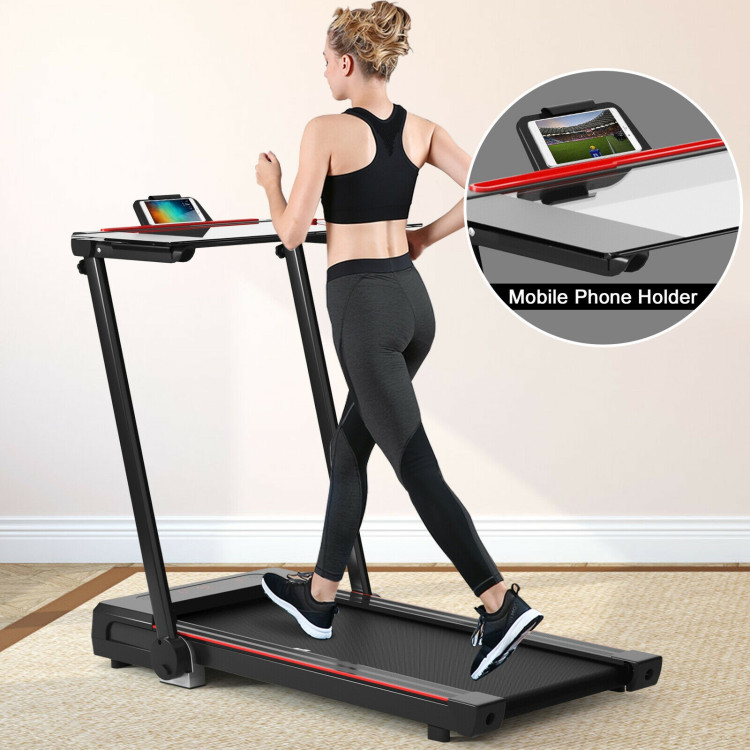 2.25 HP 3-in-1 Folding Treadmill with Table Speaker Remote Control-BlackCostway Gallery View 10 of 13