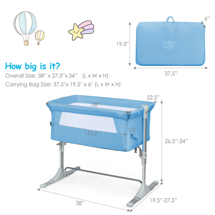 Travel Portable Baby Bed Side Sleeper  Bassinet Crib with Carrying Bag-BlueCostway Gallery View 4 of 11