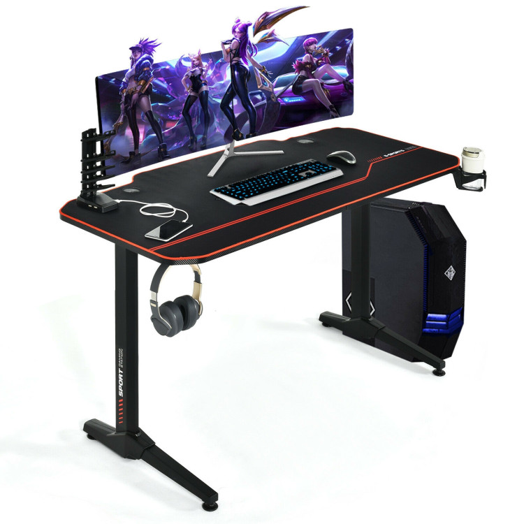 55 Inch Gaming Desk with Free Mouse Pad with Carbon Fiber SurfaceCostway Gallery View 3 of 12