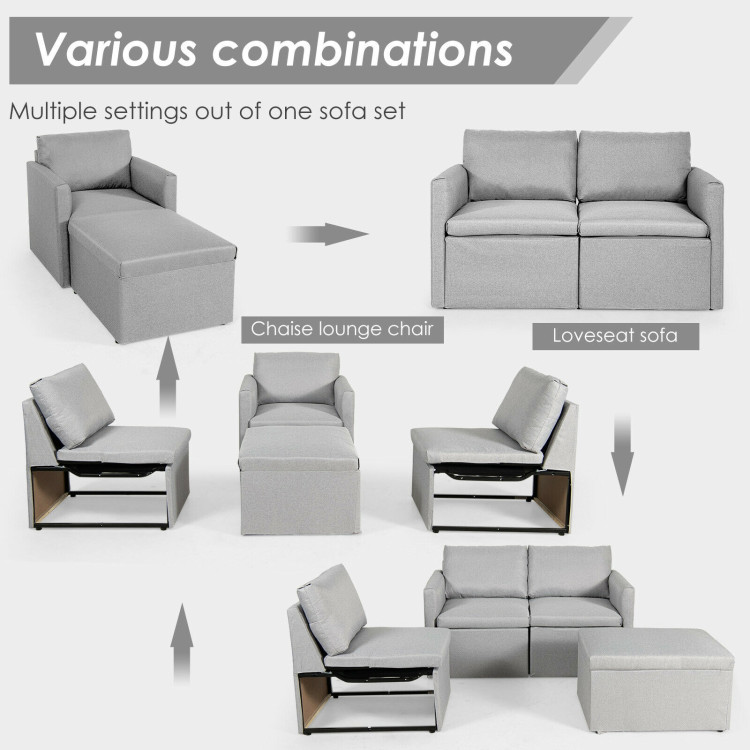 Convertible L-Shaped Sectional Sofa Couch with Reversible Chaise-Light Gray - Gallery View 9 of 12