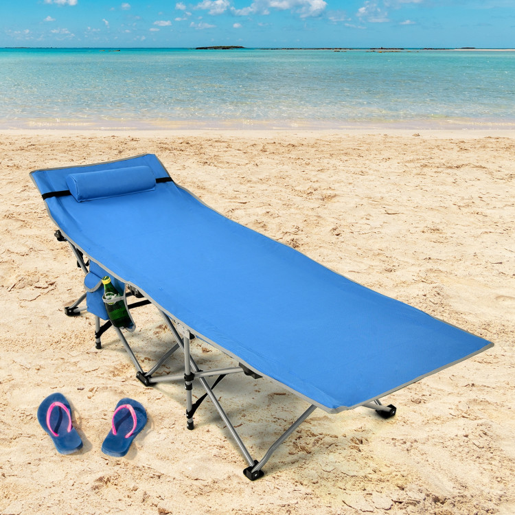 Folding Camping Cot with Side Storage Pocket Detachable Headrest-BlueCostway Gallery View 7 of 12
